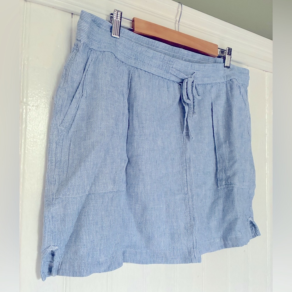 Old Navy Chambray Blue/White Striped Skirt, Drawstring Waist, Notched Hem, sx XL - Picture 3 of 8